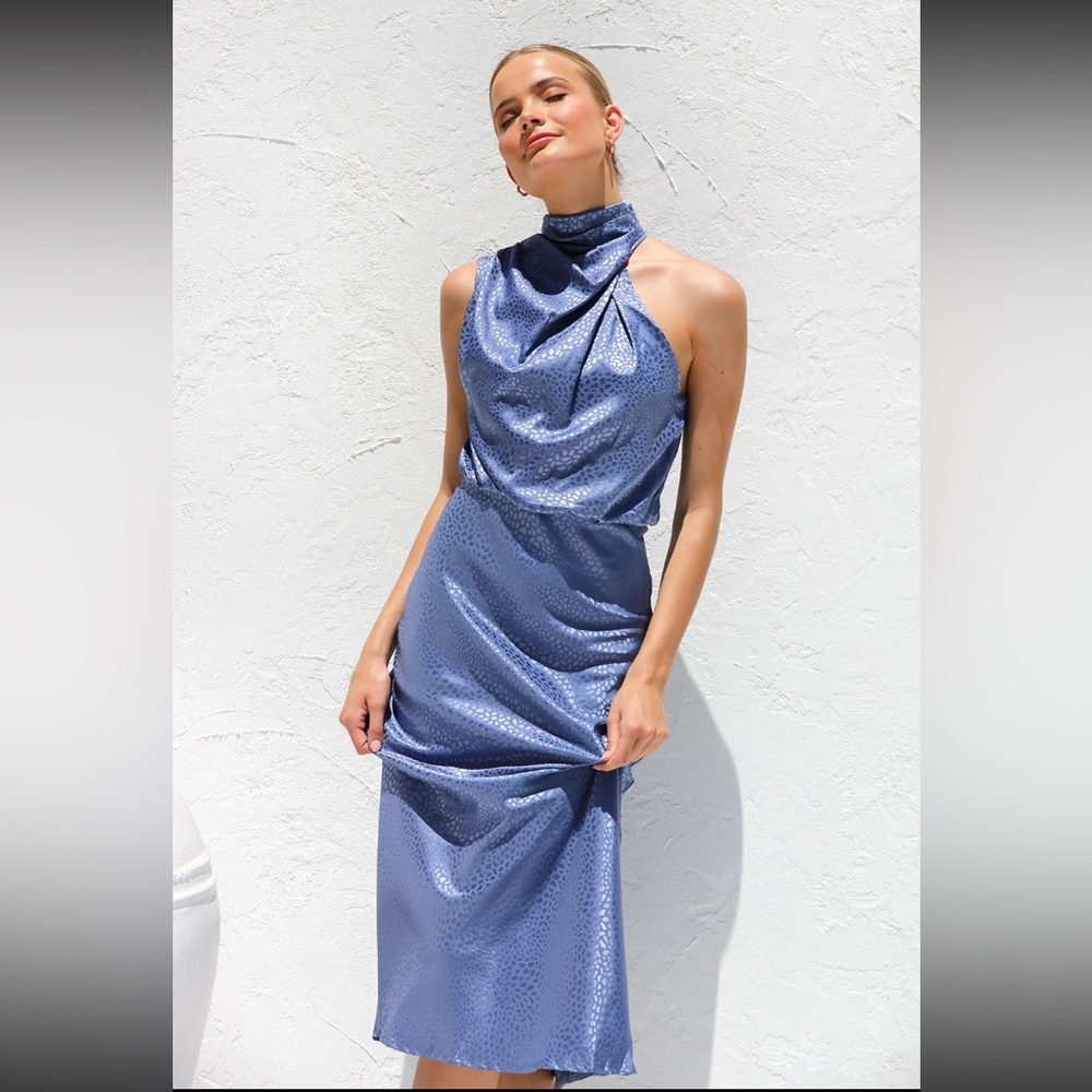 Blue One Shoulder Midi Cocktail Dress